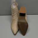 Imily Bela Womens Ankle Boots Pointed Toe Chunky Stacked Mid Heeled Faux Suede Leather Booties (6, Nude)