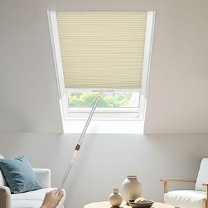 UrMoon Skylight Shades & Blind for Ceiling Window Skylight Cover Cordless Cellular Shades Honeycomb Blinds for Roof Inclined Plane Room Windows, Blackout Light Apricot- Custom Size