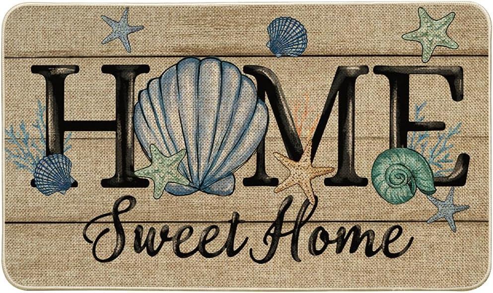 Artoid Mode Sea Shell Home Sweet Home Summer Doormat, Home Decor Low-Profile Switch Rug Door Mat Floor Mat for Indoor Outdoor 17x29 Inch