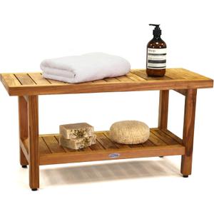 AquaTeak The Original 36" Spa Teak Shower Bench - Shower Stool with Storage Shelf for Bathroom - Durable Water Resistant Shower Chair - Shaving Foot Rest - Indoor & Outdoor Use