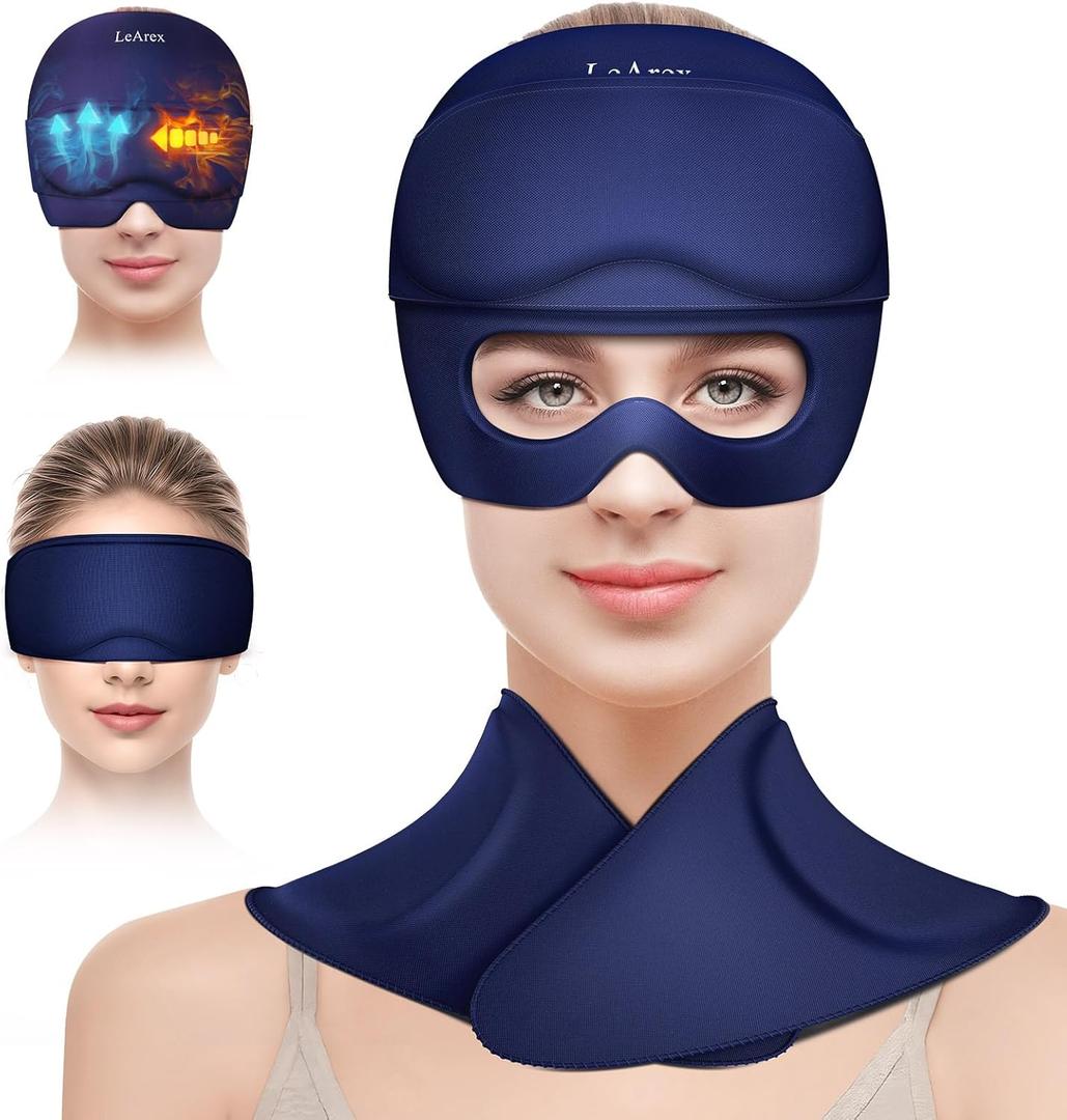 Migraine Relief Cap and Neck Ice Pack Wrap with Ice Eye Masks,3 in 1 Detachable Hot and Cold Therapy Headache Relief Cap for Headaches, Stiff Neck,Eye Fatigue, Tension and Pain Blue