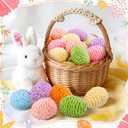 64 Pack Easter Eggs, Colorful Woven Foam Easter Eggs with Paper Rope Texture, Bright Easter Basket Stuffers for Egg Hunts, Spring Table Decor, Party Favors (1.97 Inch, Solid Multicolor)