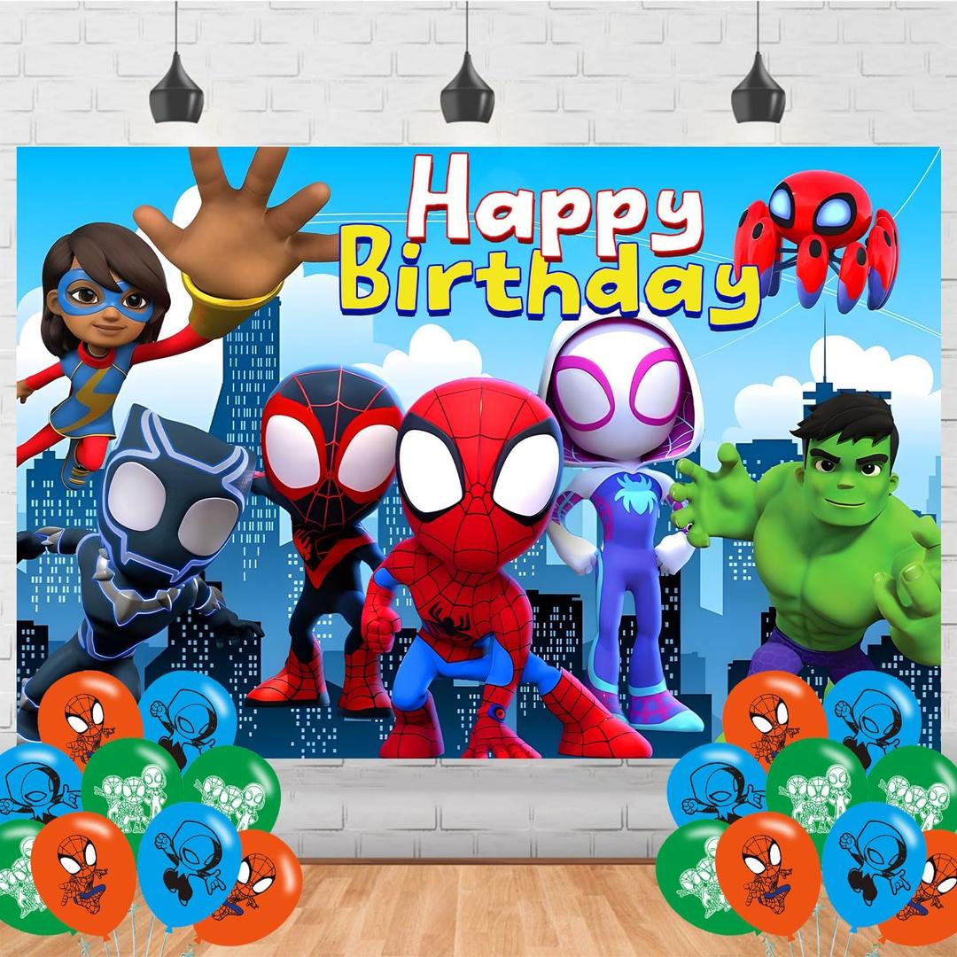 Spider and Friends Backdrop Banner Spider Hero Birthday Decoration for Web Themed Party Backdrop Photo Background Wall Decor Birthday Banner