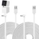 2Pack 25FT/7.5M Power Extension Cable Compatible with WYZE Cam Pan V3, 90 Degree Micro USB Extension Charging Cable for WYZE Cam Pan V3 Continuously, L-Shaped Flat Power Cord-White