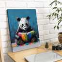 KU-DaYi Panda Reading Book Wall Art Decor, Cute Panda Bookish Canvas Prints Pictures Framed, Book Lovers Gifts Wall Art Prints for Home Reading Room Library Classroom Decor, 11x14 Inches