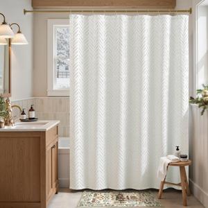 jinchan Extra Long Green and White Shower Curtain Inky Herringbone Chevron Zig Zag Waterproof Fabric Modern Farmhouse Shower Curtains for Bathroom with 12 Hooks 70x84 Inches