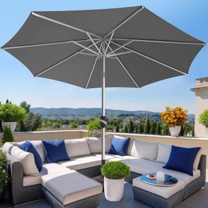 Wikiwiki 9 FT Aluminum Outdoor Patio Umbrella, 5-YEAR Fade-Resistant Outdoor Market Table Umbrella with Push Button Tilt, for Pool, Deck, Garden and Lawn, Grey