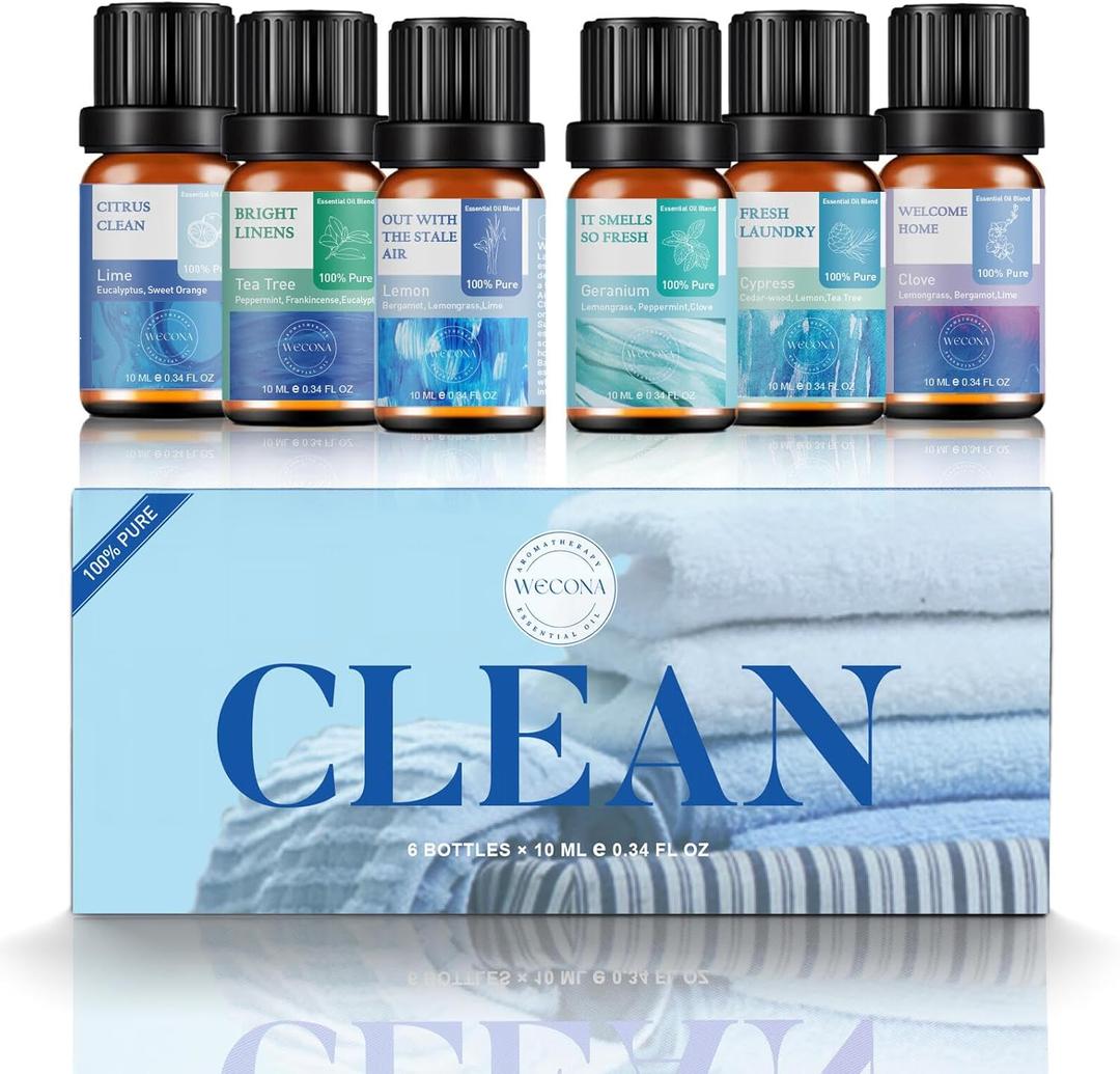 Essential Oils for Laundry - 100% Pure Essential Oils for Diffusers for Home,6x10ml(Clean)- Aromatherapy Oils for Soap,Candle Making,Humidifiers,Dryer Balls (0.35 Fl Oz (Pack of 12))
