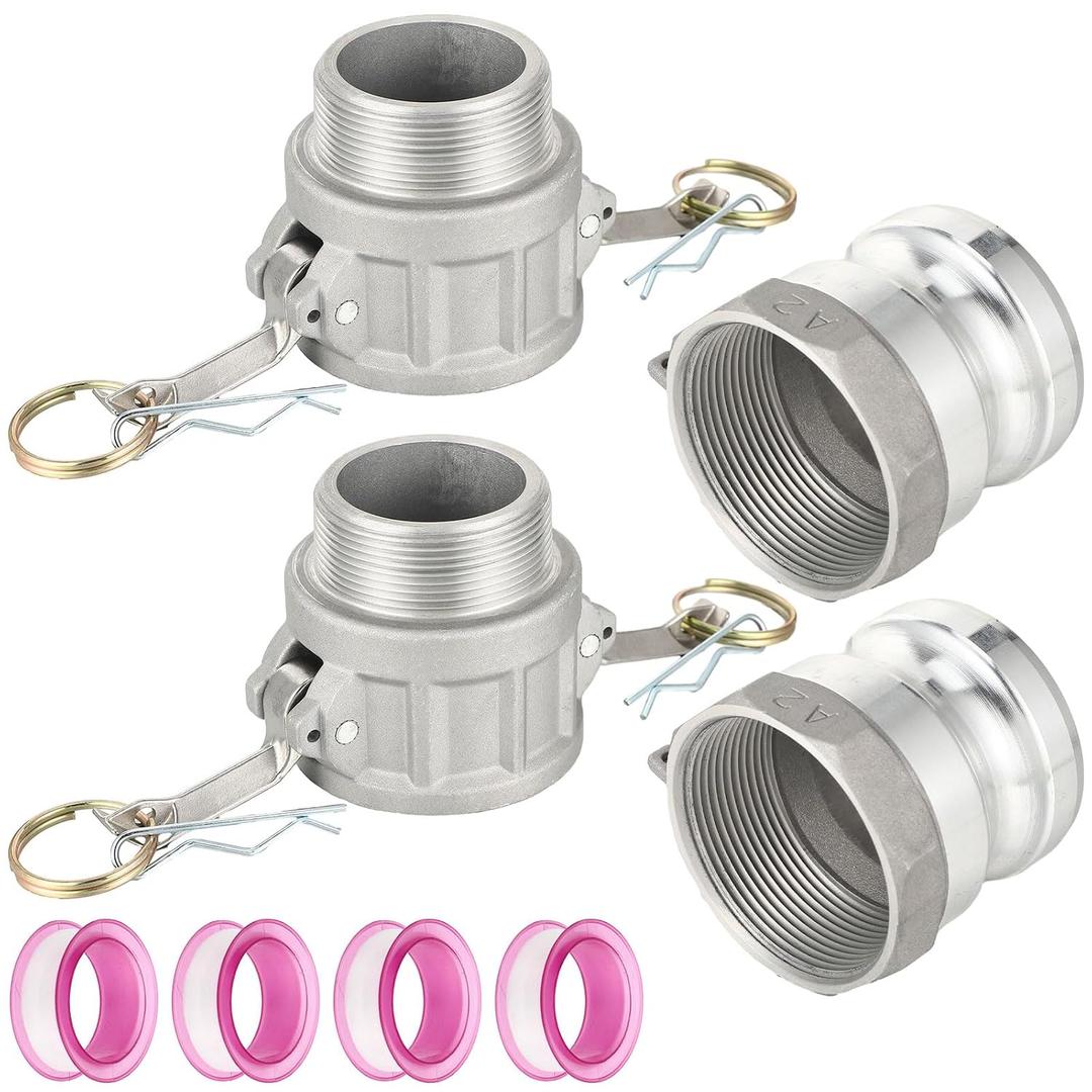 Hicarer 2 Pcs Type B Npt Global Cam Groove Hose Fitting and 2 Pcs Type F Npt Aluminum Cam Lock Fittings 2 Inch for Industrial Agriculture