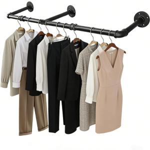 40 INCH Clothes Rack Wall Mounted,Industrial Pipe Garment Rack,Multi-Purpose Clothing Rod for Closet,Laundry Room,Retail Display,Black