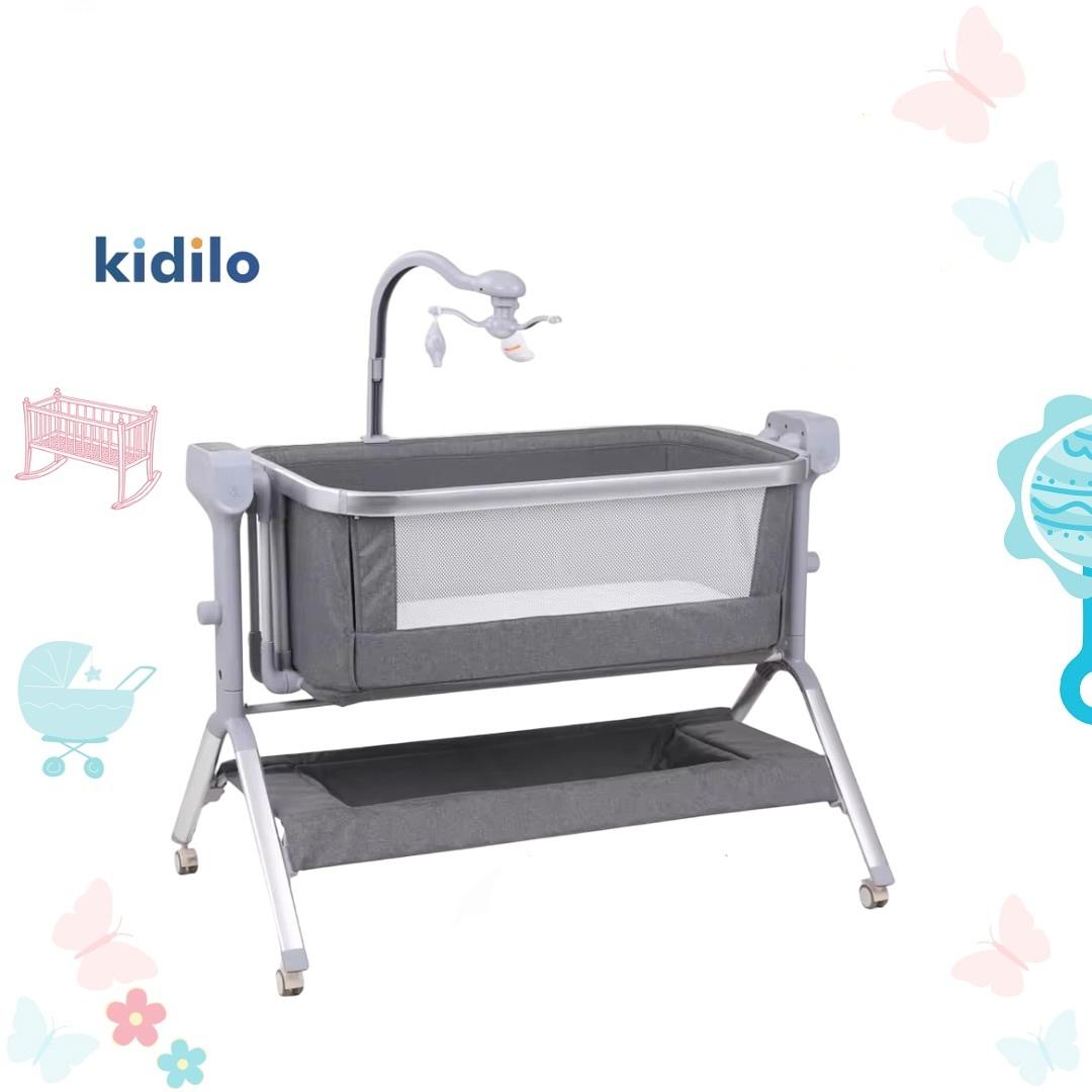 Kidilo Baby Bassinet Bedside Sleeper, 3 in 1 Rocking Bassinet with Mattress and Soft Cover, Full Mesh Sides, 5 Height Adjustable with Wheels for Newborns