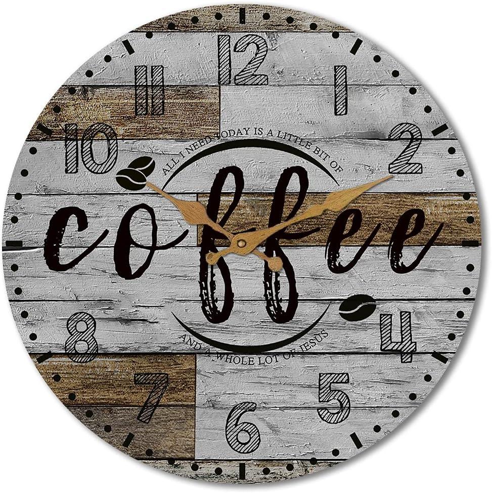 SAC SMARTEN ARTS Rustic Kitchen Wall Clock Wooden Office Coffee Decor Wall Clocks 12 inches Silent Clocks for Kitchen/Office/Bar Decoration