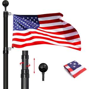 25FT Telescoping Flag Pole Kit, 14 Gauge Heavy Duty In Ground Telescopic Flag Poles with 3x5 American Flag, Outdoor Old Glory Flagpole Kits for Outside, Yard, Residential or Commercial