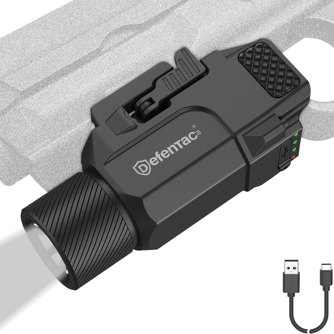 DEFENTAC 1800 Lumens Slidable Pistol Light with Quick Release, Rechargeable Tactical Flashlight with Strobe/Momentary for Guns with Pic-Rail (Not for Subcompact)