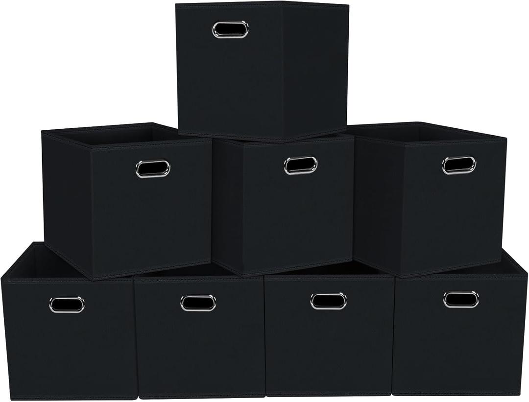 Fabric storage bins Cubes, Fabric Cube Organizer with Handle, Foldable Cube Bins for Cloth or Accessary Storage, 11x11x11, Set of 8, (Black)