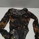 SweatyRocks Women's Sheer Floral Lace Long Sleeve Bodysuit Tops Sweetheart Neck Jumpsuit (Black,XS)