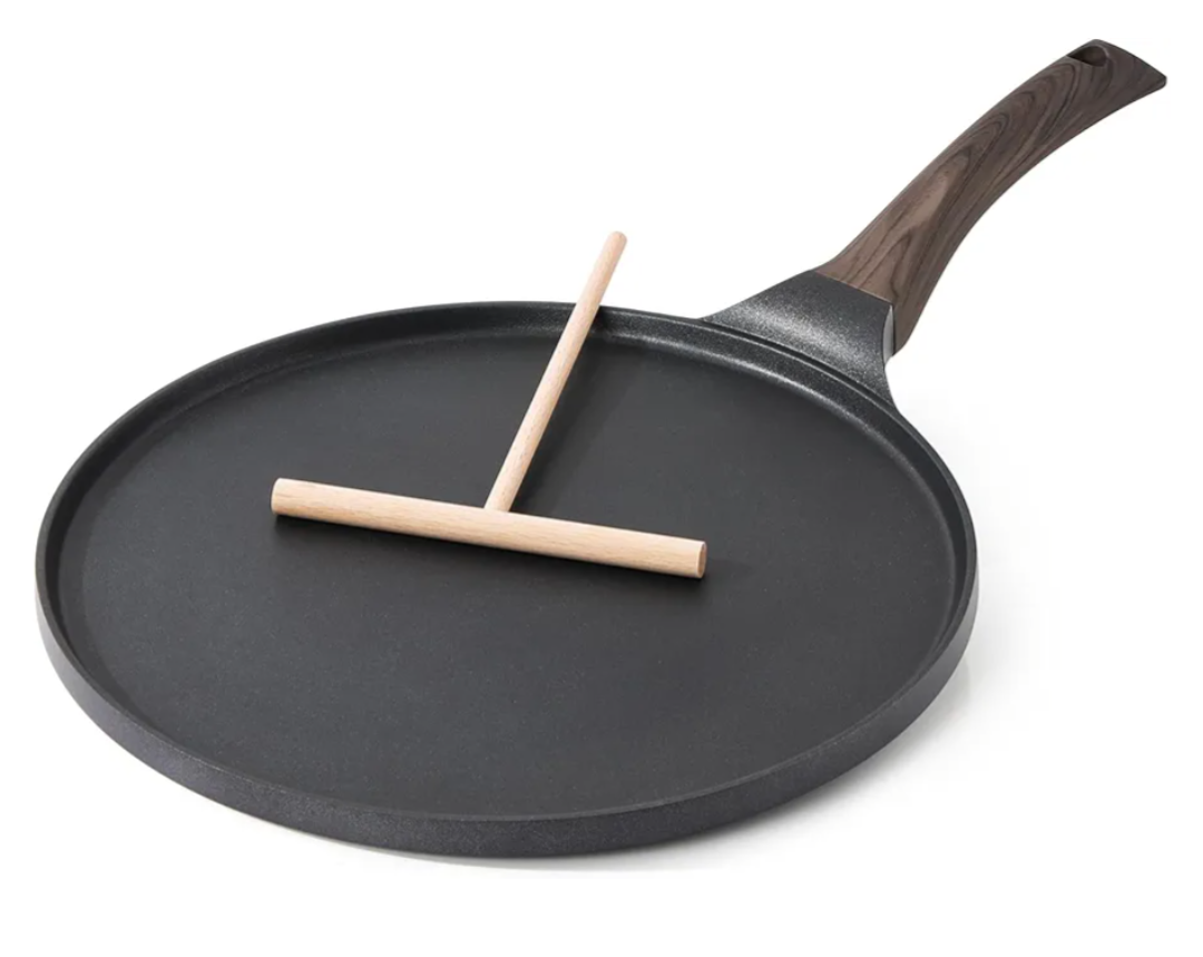 SENSARTE Nonstick Crepe Pan, Swiss Granite Coating Dosa Pan Pancake Flat Skillet Tawa Griddle 12-Inch with Stay-Cool Handle, Induction Compatible (Black)