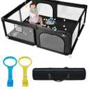 Baby Playpen with Mat, 71" x 59" Extra Large Play Yard for Babies and Toddlers, Baby Fence with Soft Thick Play Mat, Indoor Safety Activity Center for Infants, Easy to Assemble and CleanBlack