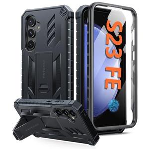 FNTCASE for Samsung Galaxy S23-FE Case: Military Grade Protective Hard Phone Case with Kickstand | Screen Protector | Shockproof TPU Full Protection Drop Proof Phone Cover for Galaxy S23 FE 5G Black