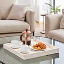 20 x 20 inches Luxury Leather Square Oversized Service Tray, Ottoman & Coffee Tray for Family Dinner, Out-of-House Picnic & Party (Beige)