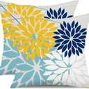 DFXSZ Outdoor Throw Pillow Covers 18x18 Inch Set of 2 Waterproof Spring Summer Geometric Elegant Yellow Blue Outdoor Pillow Covers for Patio Funiture Garden Couch 158W18