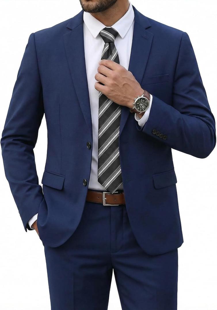 COOFANDY Men's 2 Piece Suits Classic Fit 2 Button Dress Suits Tuxedo Jacket Blazer for Wedding Business Dinner Prom L