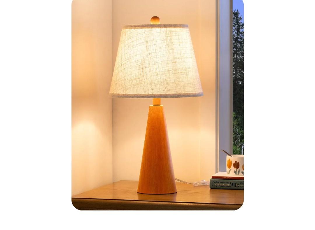 EDISHINE 21.85" Farmhouse Table Lamp, Rustic Bedside Lamp, Water Transfer Rose Wood Grain Metal Base, Beige Linen Shade, Modern Nightstand Light for Living Room, Bedroom, Office, E26 Base