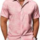 COOFANDY Mens Hawaiian Shirts Short Sleeve Button Down Aloha Shirt Casual Beach Clothes (Pink, M)