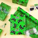 RUSPEPA 30" X 32.8' Reversible Birthday Gaming Wrapping Paper Large Paper Roll, Jumbo Roll, Green Game Controller and Pixel Design Gift Wrap for Kids, Boys, Game Lover, Birthday, Party, Holiday