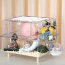 2-Floor Hamster and Guinea Pig Cage,Deluxe Rat Habitat, Acrylic Clear Transparent View Small Animal Enclosure with Slide(Transparent:17"x14"x12")
