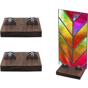 2 PCS Small Wood Adjustable Glass Display Stands for Stained Glass Art Creations, Ceramic Tiles, Plaques, Pictures, Signs, Greeting Cards, Plates, Home, Office Trade Show (3.9 x 3.9 x 0.6 Inch)