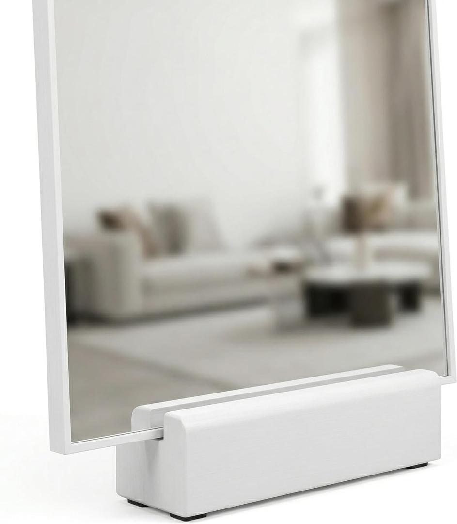 Veemoon Floor Mirror Stand: Heavy Duty Mirror Wooden Base Holder Non-slip Mirror Support for Full Length Mirror  Elegant Display for Home Bedroom Decor, White