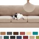 XINEAGE 2025 New 4 Pieces Extra Large Couch Covers for 3 Cushion Sofa Super Stretch Sofa Cover for 3 Large Seat Cushion Universal Slip Cover for Living Room (Khaki), 91"-110"(3 Cushions)