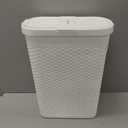 Mind Reader Slim Laundry Hamper with Lid, 40L Clothes Basket, Narrow Tapered Design with Ventilated Cutout Pattern, Plastic, White, Single