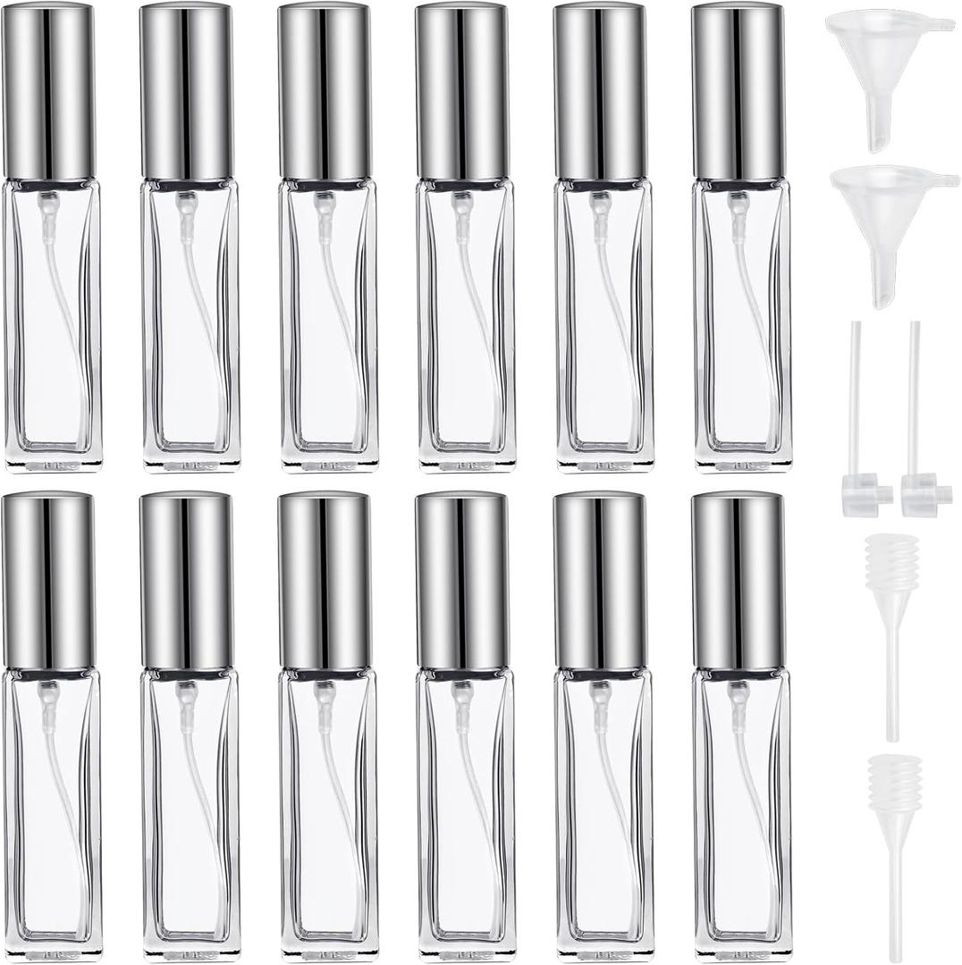 9 ML Empty Perfume Bottles, 12 Pcs Mini Glass Refillable Perfume Atomizer, Leak-proof Fragrance Bottles with Fine Mist Sprayer, Portable Perfume Bottle, Perfume Atomizer for Men and Women