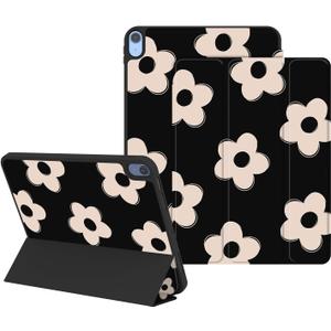 Case for iPad (A16) 11th Generation 11 Inch 2025, iPad 10th Generation 10.9 Inch 2022, Protective Case with Pencil Holder, Trifold Smart Stand Cover with Cute Pattern for Girls, Black Flowers