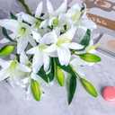 Lily Artificial Flowers Bulk 30 Long Stems 12 Silk Flower Heads Bouquet Wedding Decoration Indoor Home Decor DIY Floral Crafts Table Centerpiece Mothers Day Gift, 3pcs (White)