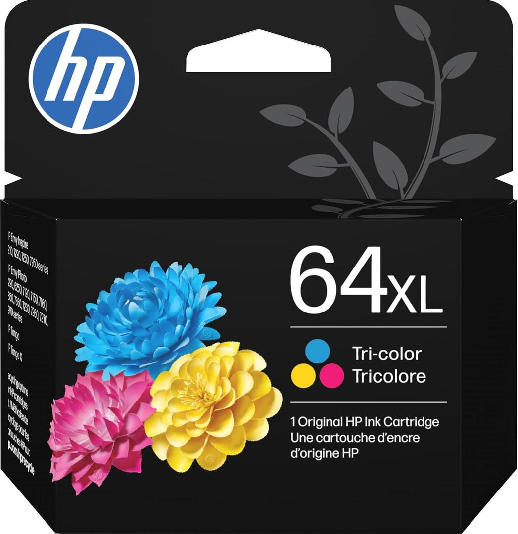 HP 64XL Tri-Color High-Yield Ink Cartridge Printers | Works with Printer Series: Envy Inspire 7950e; Envy Photo 6200, 7100, 7800; Tango | Eligible for Instant Ink | N9J91AN