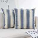 JOJUSIS Stripe Throw Pillow Covers Farmhouse Pillowcases Pack of 2 24 x 24 Inch Blue