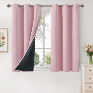 YoungsTex Short 100% Blackout Curtains 45 Inches Length for Kids Bedroom, Thick Full Light Blocking Thermal Insulated Blackout Window Drapes with Liner, Baby Pink, 2 Panels, 42 X 45 Inch