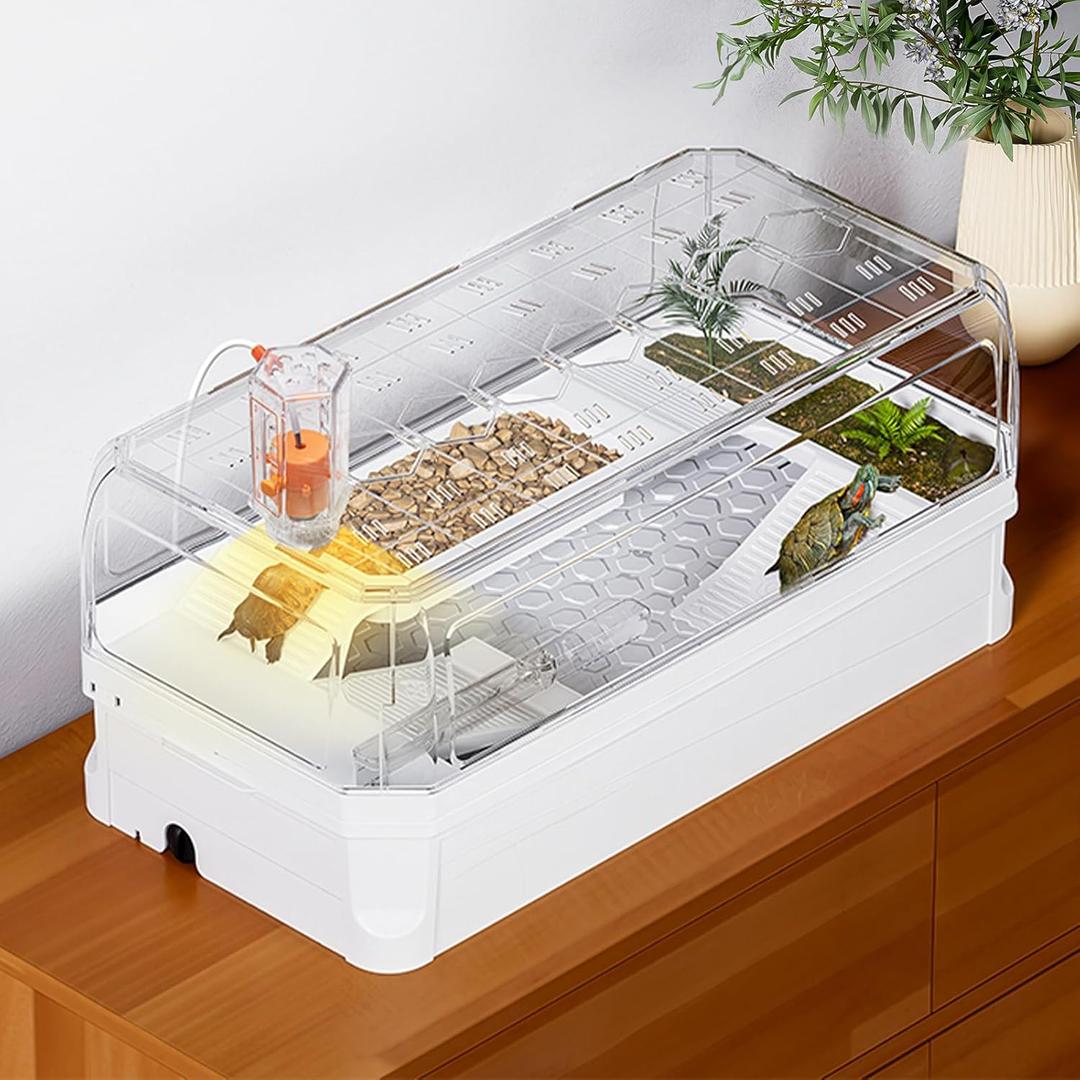 Turtle Tank Kit with Lid for Baby & Small Aquatic Turtles Medium