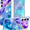 Magnetic for Samsung Galaxy S25 Plus Case with Invisible Ring Stand [Compatible with MagSafe], Full Body Rugged Slim Women Men Girl Shockproof Marble Pattern Design Case,Purple/Blue