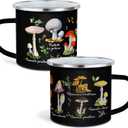 Cunhill 2 Pieces Mushroom Enamel Mug Set Kawaii Mushroom Coffee Cup Thank You Gift Enamel Camp Mug Cute Decor Tin Tumbler Travel Spring Hiking Walking Camping (Black)
