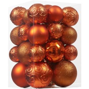 Christmas Ball Ornaments - 30pcs Shatterproof Christmas Ornaments Set Plastic Hanging Christmas Decorations for Xmas Tree Holiday Party Decor, 6 Styles in 4 Sizes (Orange)