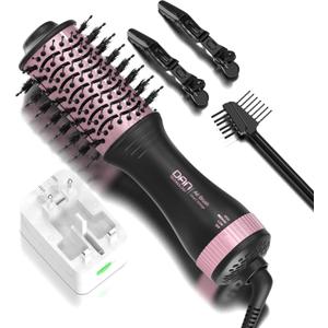 DAN (100V-240V) Auto Dual Voltage Hair Dryer Brush,Travel Hair Dryer Brush with Multi-Function Plug Adapter,Mini Blow Dryer Brush for Home and International Travel (Black)