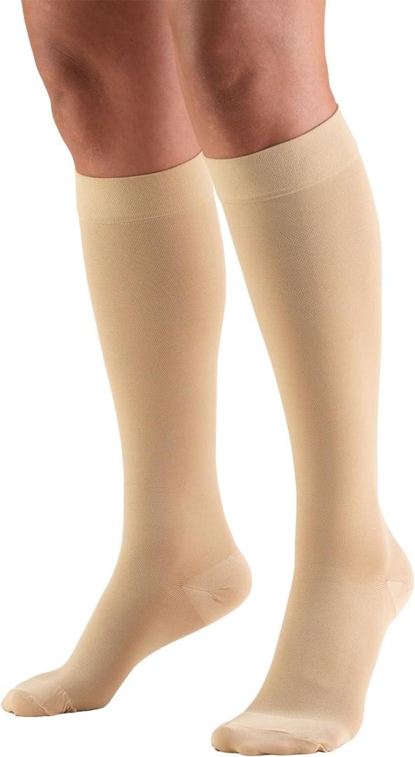 Truform 20-30 mmHg Compression Stockings for Men and Women, Knee High Length, Closed Toe, Beige, Large