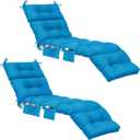 Kigley 2 Pcs Chaise Lounge Cushions with Side Pocket 74.5 x 22 x 4.7 Inches Tufted Patio Recliner Cushions Summer Seasonal Replacement for Indoor Outdoor Patio Sunbathing (Blue)
