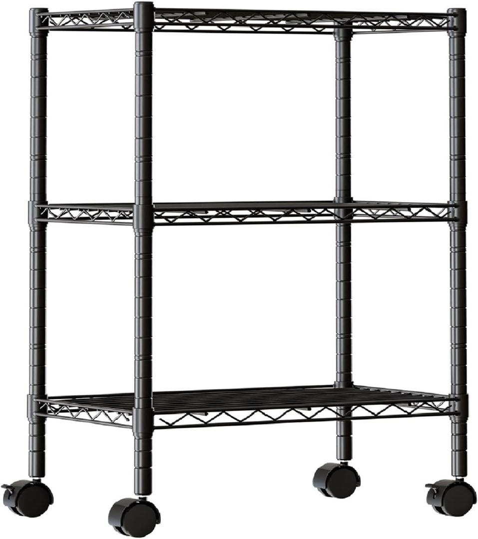 DUMOS 3-Tier Metal Storage Shelves, Wire Shelving with Wheels, 23.1"W