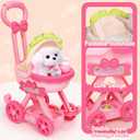 Golray Dog Toys for Kids Girls, Stroller & Electronic Interactive Stuffed Dog Plush Can Walk Bark, 10 Pcs Toddler Girl Toy Dog Puppy Pet Care Pretend Play Set, Birthday Gifts for Little Girl 3 4 5 6 7