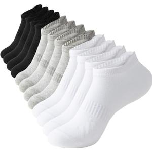 ACCFOD Womens Ankle Socks Athletic Running Low Cut Socks With Tab for Women White/ Black/ Gray 6-9